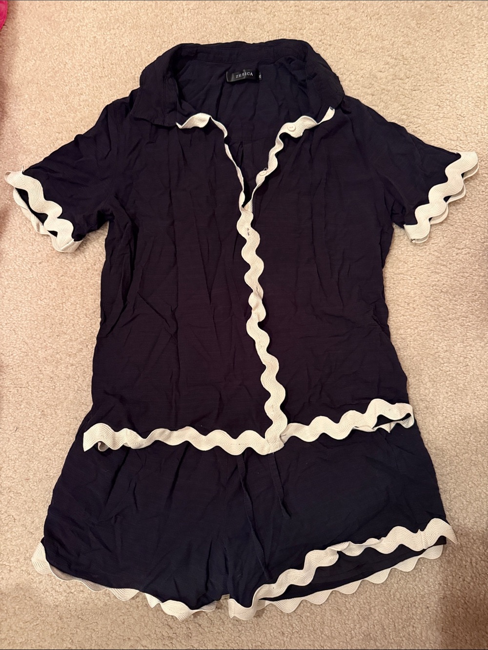 Unknown Brand Navy Swim Coverup with White Scalloped Trim